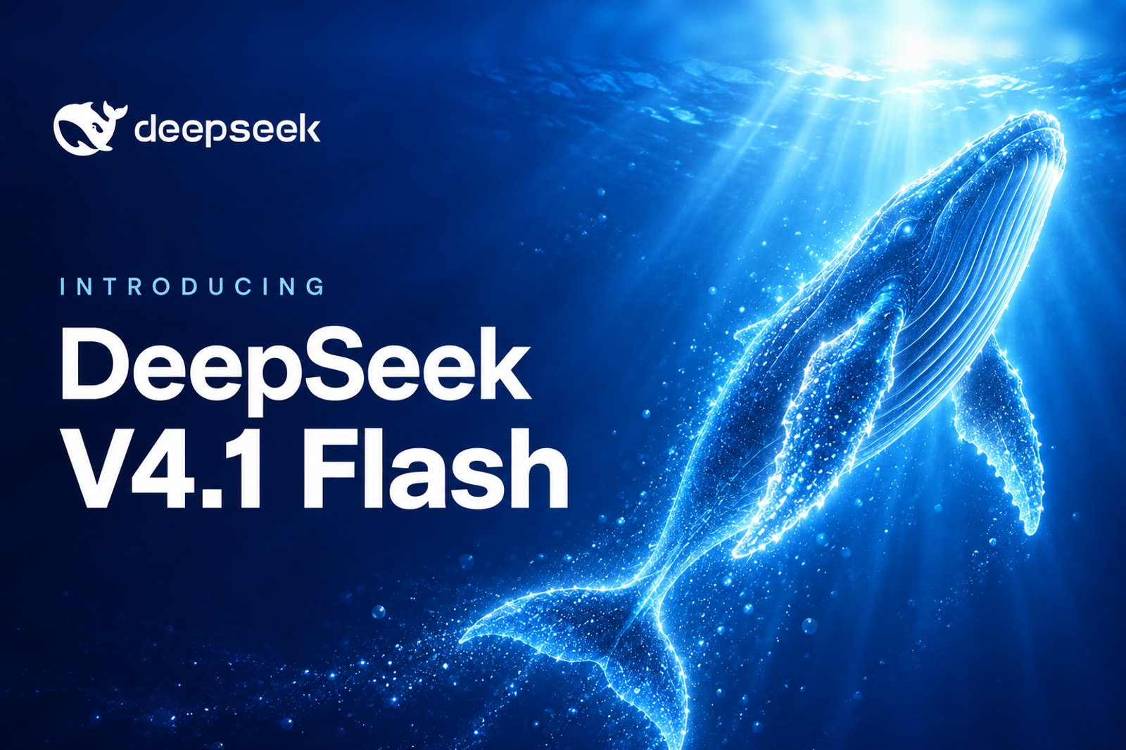 ポスター：青い背景にDeepSeekのロゴとDeepSeek V4.1 Flashの文字